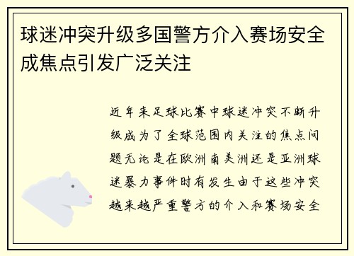 球迷冲突升级多国警方介入赛场安全成焦点引发广泛关注