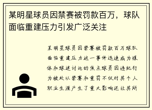 某明星球员因禁赛被罚款百万，球队面临重建压力引发广泛关注
