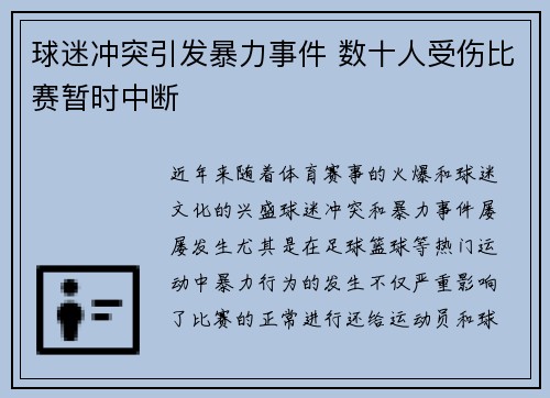 球迷冲突引发暴力事件 数十人受伤比赛暂时中断